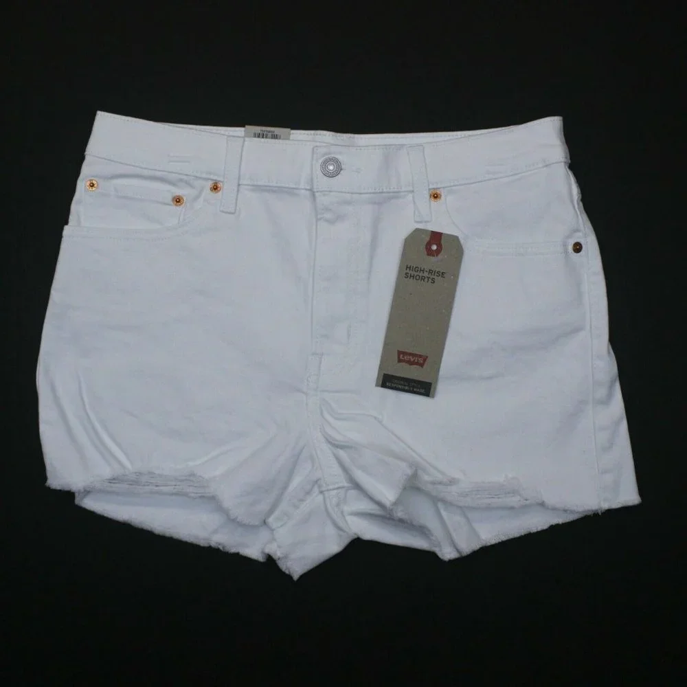 Levi's Women's Salt White Mid Length Denim Jean High Rise Shorts Size W32/14 - Picture 12 of 12